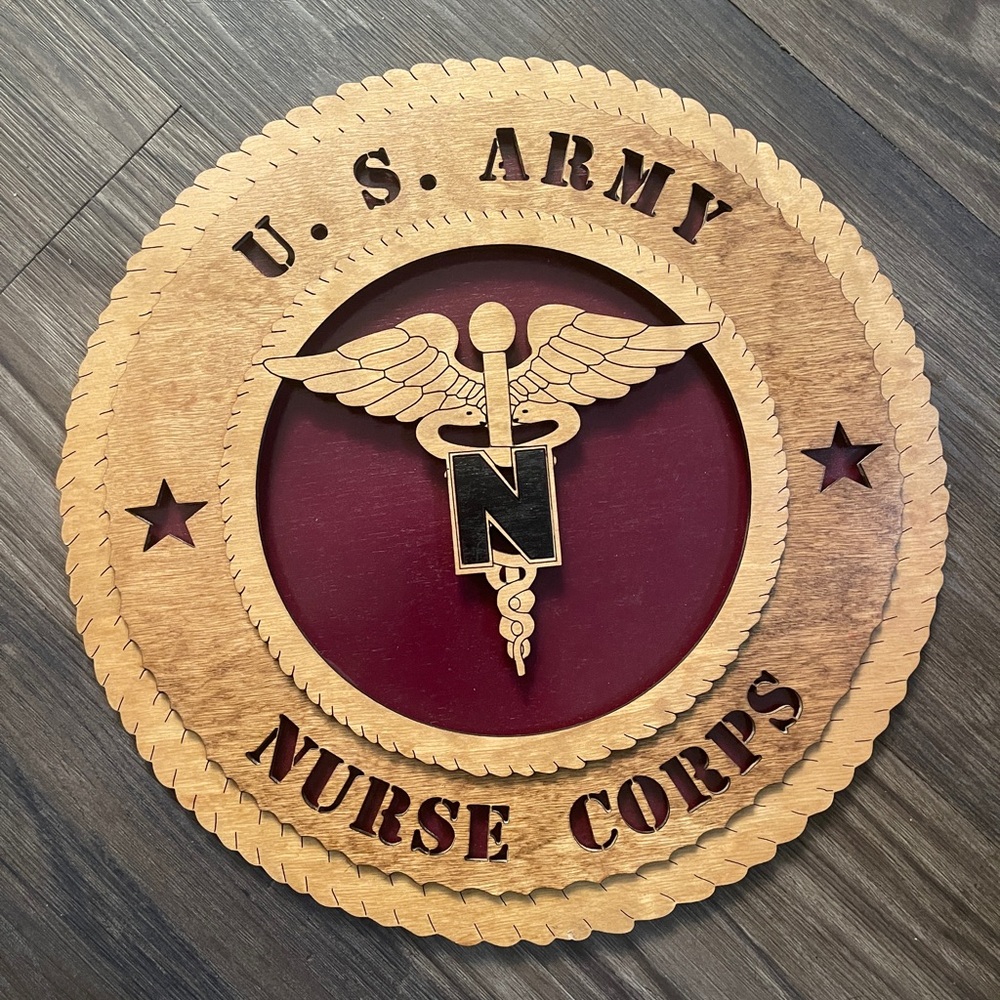Wooden U.S. Army Nurse Corps Wall Plaque - Brown and Red
11”